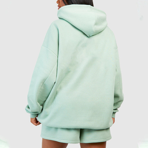 Sweat-shirt à capuche vert menthe pour femme, manches longues, coupe ample, couleur unie, décontracté, avec cordon de serrage, ensemble avec short assorti - Product Image 4