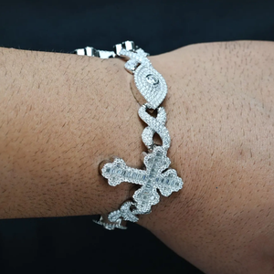 Pulsera de Cadena Unisex de Plata 925 con Baño de Rodio y Moissanita, Engaste de Garra Cruzada, Corte Brillante, Microincrustaciones, Estilo Hip Hop, para Boda - Product Image 1