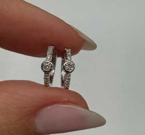 14K 18K <b>Gold</b> Cut Lab Grown Bezel Pave Set Thin Tiny Huggie Loop <b>Sleeper</b> Diamond Hoop <b>Earrings</b> Pair Wedding Engagement Minimalist - Product Image 1