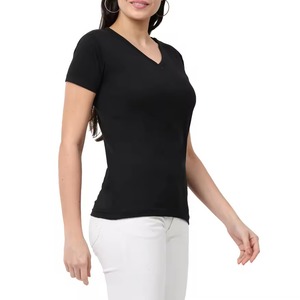 T-shirts personnalisés pour femmes, col en V, été, manches courtes, coton respirant, coupe ample, décontractés - Product Image 2