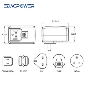 EA1019GVRS 18W 3A MAX Power <b>Adapter</b> 5~8V AC/DC Interchangeable Plug-In Connection for ITE Use - Product Image 2