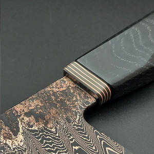 SCL Handmade <b>Copper</b> Damascus Steel Straight Edge Utility <b>Kitchen</b> Knife with Custom Pattern Beautiful Design Wood <b>Handle</b> - Product Image 6