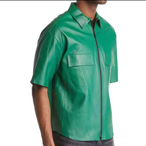 Chemise en cuir boutonnée décontractée et tendance pour hommes, de haute qualité, avec logo personnalisé sur le devant, service OEM, tissu en toile personnalisé, vente en gros - Product Image 6