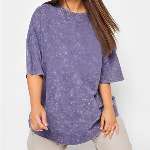 T-shirts pour femmes en coton délavé personnalisés, coupe ample, col rond, confortables, écologiques, vêtements décontractés pour femmes - Product Image 1