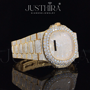 Montre de luxe à quartz personnalisée avec diamants Moissanite, style Hip Hop, pour homme et femme, disponible à la vente, exportateur indien - Product Image 3