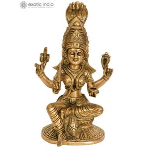 Statue en laiton de déesse Mariamman de 7 pouces faite à la main de la déesse du sud Durga Sculpture en laiton pour la maison et le temple fabriquée en Inde - Product Image 1