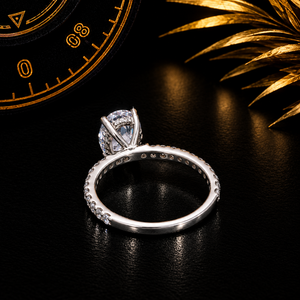 Anillo de Compromiso D'vins con Diamante Cultivado en Laboratorio de Corte Ovalado, Oro Sólido de 18k con Baño de Rodio, para Mujer, Clásico con Banda Pavé y Solitario - Product Image 3