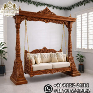 Columpio de Pavo Real Blanco y Dorado de Gran Tamaño para Hogares Indios, Compre un Jhoola/Onjhal de Madera de Lujo Estilo Maharaja con Pilares Tallados, Reino Unido - Product Image 6