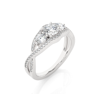แหวนหมั้นเพชรแท้ 3 เม็ดทรงกลมเจียระไนแบบบริลเลียนท์ ตัวเรือนทองคำขาว 18K แท้ ประดับเพชรแล็บโกรว์  สำหรับผู้หญิง ของขวัญ - Product Image 5