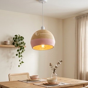 Abat-jour en bambou tressé laqué, luminaire suspendu rond bicolore, éclairage intérieur rustique pour la décoration de la maison - Product Image 5