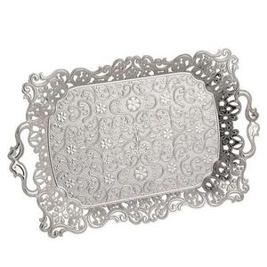 Modern <b>Matte</b> Black Stainless Steel Square Serving Tray Laser Cut Floral Decorative Gallery Rim Dishwasher Safe for Living Room - Product Image 1