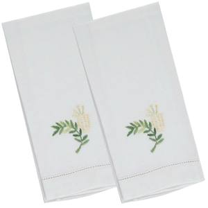 Toalla de invitado de algodón blanco al por mayor, servilleta de tela con bordado personalizado de flor de mimosa y dobladillo, lavable a máquina para el hogar, hoteles y bodas - Product Image 1