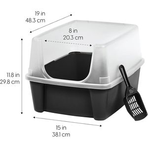 Lettiera per Gatti Nera Aperta con Bordi Alti, Protezione Antischizzo e Paletta, Formato Grande - Product Image 1