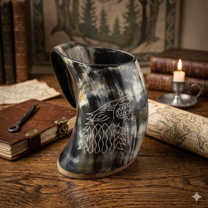 Corne à boire viking artisanale, style nordique traditionnel, authentique corne à boire viking médiévale avec cuir - Product Image 1