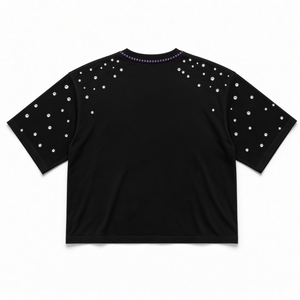 Black Short Sleeve T-<b>Shirt</b> Rhinestone Embellished <b>Geometric</b> Pattern O-Neck Knitted Men's Casual Style - Product Image 2