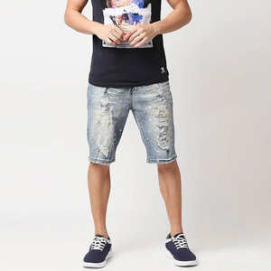 Trendy Fashionable Hip Hop Skinny <b>Jeans</b> Shorts for <b>Men</b> Mid <b>Waist</b> <b>Elastic</b> Closure Solid Front Logo Breathable Denim Shorts - Product Image 5