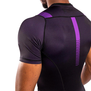 <b>Men's</b> Black Purple Short Sleeve Rash Guard Performance Compression Shirt Quick Dry <b>Swim</b> Surf Gym Wear Gym Training Rash Guard - Product Image 3