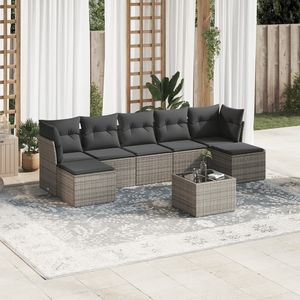Mobilier d'extérieur Premium Sofa de jardin en rotin PE gris avec acier enduit de poudre et verre trempé - Product Image 1