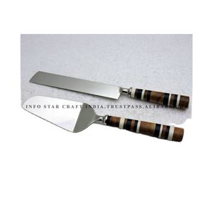 Lames en acier inoxydable et manche circulaire en bois et résine avec ensemble de couteaux à gâteau du désert de haute qualité outils de cuisine - Product Image 1