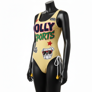 Maillot de bain une pièce de luxe pour femme, 180 GSM, polyester et élasthanne extensibles, jaune, logo brodé personnalisé - Product Image 4