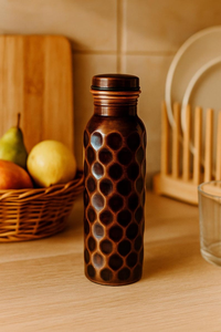 100 Percent Pure <b>Copper</b> Water <b>Bottle</b> Handmade Honeycomb Pattern Ayurvedic Drinkware Leak Proof BPA Free Reusable Hydration - Product Image 3