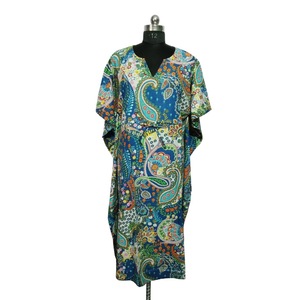 Handmade Indian Folk Art Woven Floral 100% Cotton <b>Kaftan</b> Dress Boho <b>Beach</b> <b>Cover</b>-<b>Up</b> Women's Resort Wear Loose Fit Maxi Summer - Product Image 3