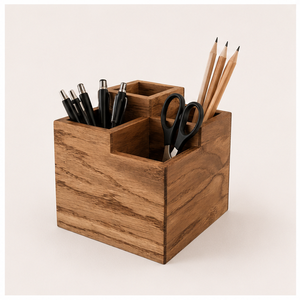 Premium <b>Solid</b> Multipurpose <b>Wooden</b> Holder 4-Compartment <b>Desk</b> Organizer For Pens And Stationery or Elegant Kitchen Cutlery Holder - Product Image 6