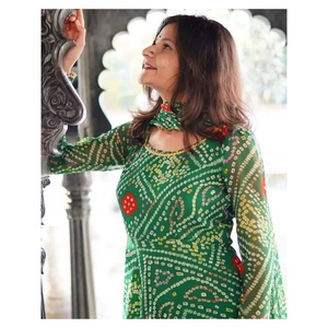 VESTIDO DE TRABAJO DE ENCAJE CON IMPRESIÓN DIGITAL DE DISEÑADOR GEORGETTE CON DUPATTA GREEN Dhoti - Product Image 4