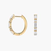 Boucles d'oreilles créoles pour femme en or massif 14K avec diamant de laboratoire de 1,00 carat certifié IGI, taille baguette, pour mariage et anniversaire