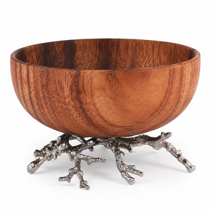 Bol en bois d'acacia tendance avec base en racine de corail dorée, bol décoratif de luxe pour servir les fruits, décoration de centre de table - Product Image 6