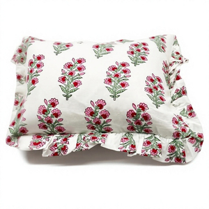 Handmade Bohemian Cotton Pillow <b>Covers</b> Block Print Frill <b>Cushion</b> <b>Cover</b> Floral Throw Pillows-Decorative <b>Boho</b> Raffle - Product Image 1