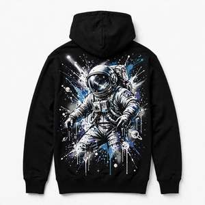 Sudadera con capucha negra de nuevo diseño, de algodón, con estampado gráfico de astronauta espacial, estilo urbano personalizado, unisex. - Product Image 2