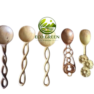 Cuillère en bois à manche en forme de feuille, faite à la main, en bois naturel, ustensile de cuisine rustique, outil de service écologique, cadeau botanique pour la maison - Product Image 3