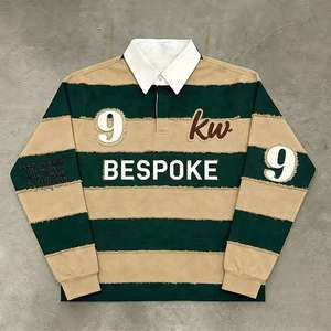 Chemise de rugby vintage américaine personnalisable, effet vieilli, avec patchs, col montant, coupe oversize, manches longues, 100 % coton, écologique - Product Image 3