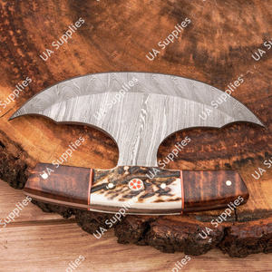 Couteau Ulu personnalisé en acier Damas à lame croissant, manche en bois de cerf, étui en cuir – Idéal pour la cuisine et la découpe – Vente directe usine - Product Image 5