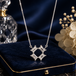 Collar con Colgante Geométrico de Plata de Ley 925 con Circonita Cúbica de Corte Baguette, Alto Pulido, Joyería para Mujer, Regalo para Fiestas - Product Image 1