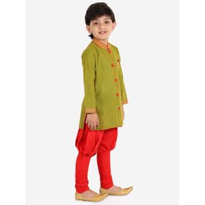 Boys Indian Traditional White and <b>Black</b> Kurta with <b>Pajama</b> <b>Set</b> All Over Printed Polyester Full Sleeves for Wedding Wear - Product Image 5