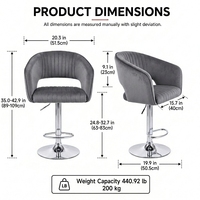 Tabouret de bar en velours DM réglable en hauteur, pivotant à 360°, base ronde chromée, dossier rembourré en forme de baril, pour restaurant, bar, cuisine, vente en gros