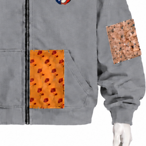 Sweat à capuche gris en polaire d'hiver, patchwork, imprimé, avec fermeture éclair intégrale, coupe oversize, éco-responsable, décontracté - Product Image 6