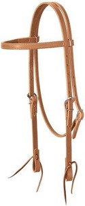 Arnés de cuero marrón Annabelle Equestrian con frenteera y cabezada de patrón sólido con costuras blancas para caballo - Product Image 2