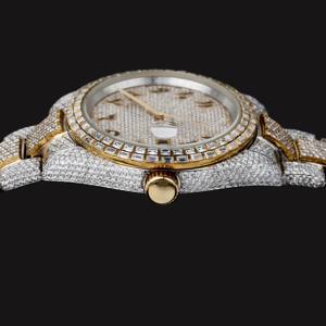 Unique Design Round Case Baguette and Round Moissanite Diamond Fully Iced Out Two Tone Hip Hop Man's Stylish Luxury <b>Watch</b> - Product Image 2