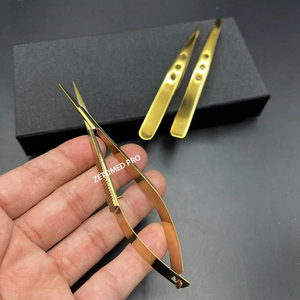 Ensemble de pinces à épiler professionnelles en acier inoxydable doré avec logo personnalisé, légères, durables, à pointe inclinée et pointue pour l'épilation des sourcils - Product Image 3