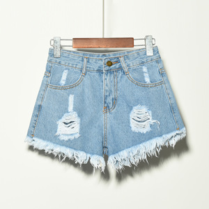 Shorts de mezclilla de mujer de alta calidad, a la moda, de verano, talla grande, de pierna ancha, blancos, azules, negros, grises, con agujeros rotos y alta elasticidad. - Product Image 5