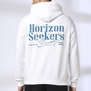 Custom <b>Men</b>’s <b>White</b> Pullover Hoodie with Mountain Coordinate Chest Print and Kangaroo Pocket Casual <b>Sweatshirt</b> - Product Image 5