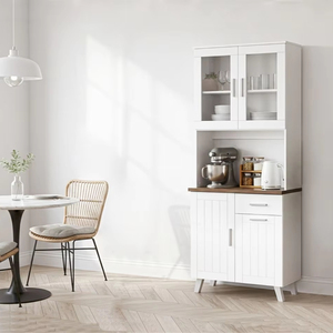 Modern American Style Essence Kitchen Cabinet Particle Board <b>Table</b> Top 4 Doors 1 Drawer Model K208 (White Oak + <b>Walnut</b>) Made - Product Image 1