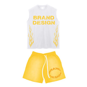 Conjunto de Camiseta sin Mangas y Pantalones Cortos para Hombre, Estilo Atlético Estadounidense, Atuendo Casual de Verano, Ropa Deportiva Urbana, Premium, Ecológico, 100% Algodón, a la Moda - Product Image 6