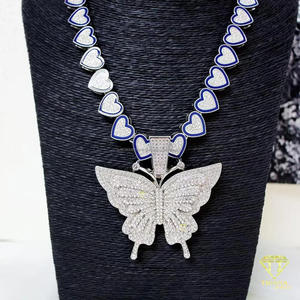 Pendentif Papillon de Luxe en Moissanite, Argent Sterling 925, Entièrement Sertie de Pierres, Breloque de Collier Hip Hop Personnalisée - Product Image 1