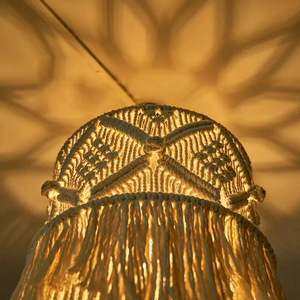 Lámpara de Techo de Macramé Hecha a Mano con Cuerda de Algodón y Marco Metálico para Decoración de Interiores del Hogar, Estilo Bohemio, para Sala de Estar - Product Image 5