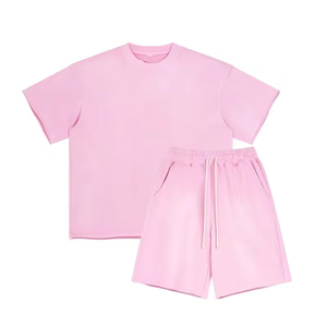 OEM Custom Print Logo Summer 2-Piece T-Shirt Shorts <b>Set</b> Breathable <b>Knitted</b> Fabric 360g Polyester/Cotton Acid Wash Shorts <b>Sets</b> - Product Image 4