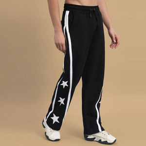 Pantalon de jogging tricoté mi-lourd pour homme, noir, imprimé étoiles, taille élastique avec cordon de serrage, coupe décontractée, idéal pour l'automne - Product Image 4